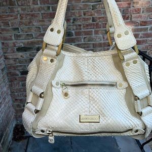 Jimmy Choo Cream Python-Embossed Shoulder Bag with Gold Accents